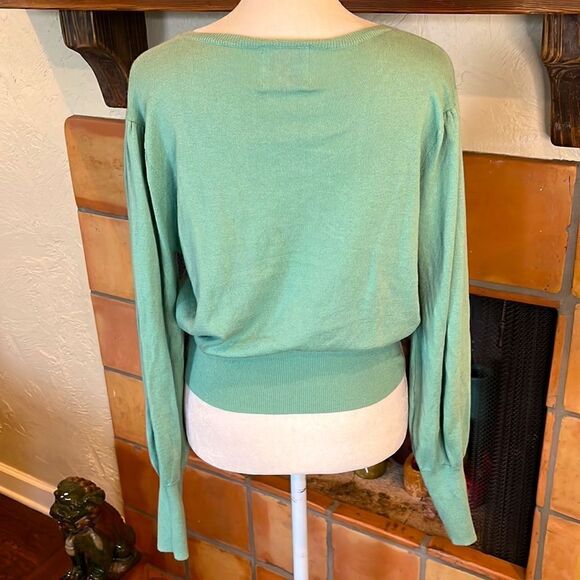 Crush Mint Green Prague V-neck cotton/silk/cashmere blend sweater, 2/M! - Picture 6 of 9